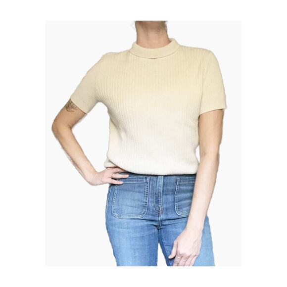A.P.C. NWT Ribbed Cotton Linen Sweater Tee Knit Short Sleeve Top Cream Large - Picture 1 of 9